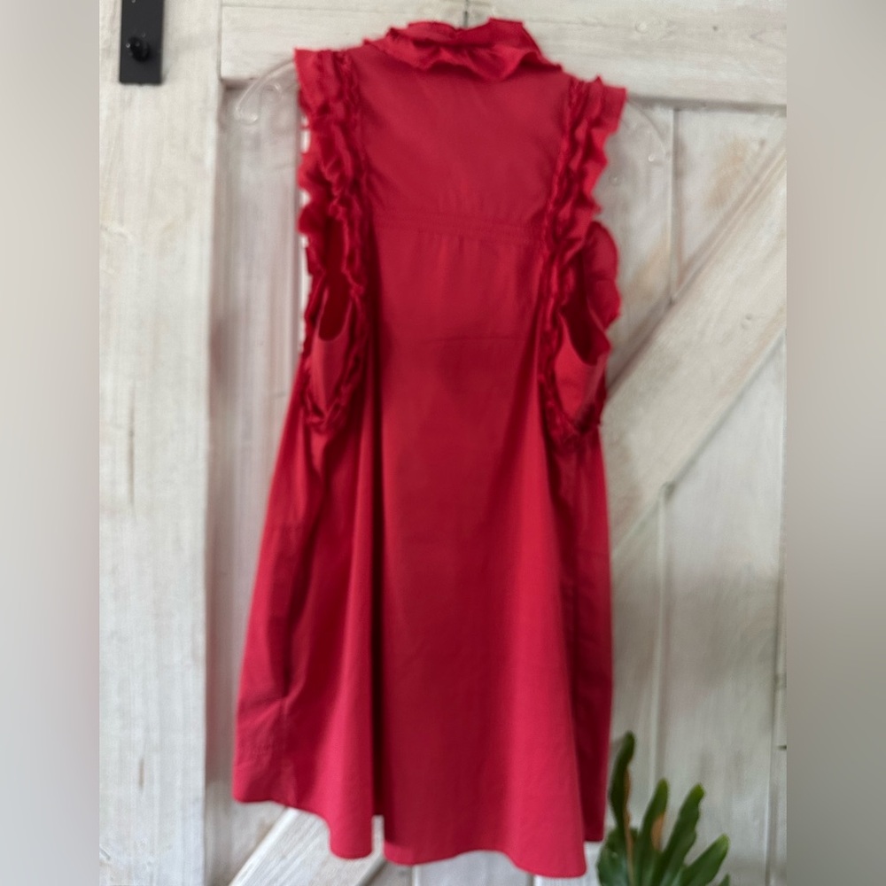BCBGMaxAzria Red Ruffle Sleeveless Button Front Top - Picture 2 of 6